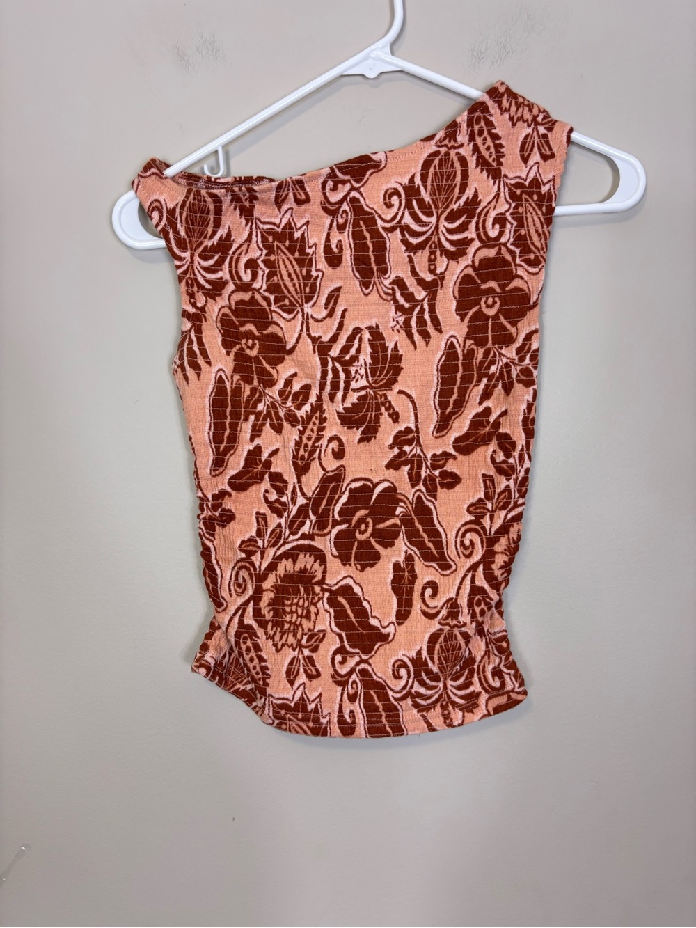 Free People Pink and Rust Patterned Floral Smocked Tank Top XS